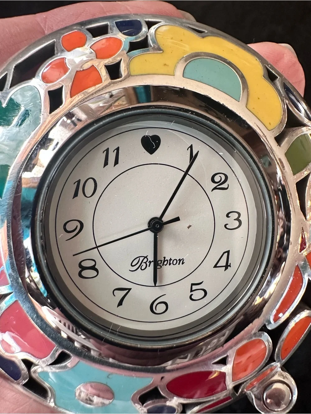 Brighton Multicolor Enamel Heart & Flower Clock in Silver Tone - Picture 2 of 4